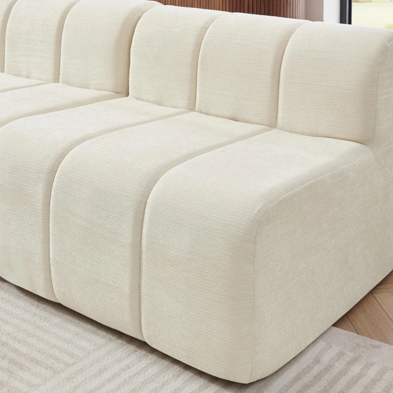 Modern Semi-Curved Sectional with Stitched Chenille and Movable Ottoman, Chic Floor Sofa with No Assembly, 116.5'' L x 76" W x 25.5" H, Beige