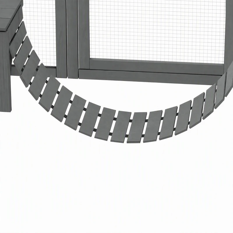 PawHut Large Outdoor Catio with Condos, Platforms, Doors, Ladders, Weather-Resistant Roof, Grey
