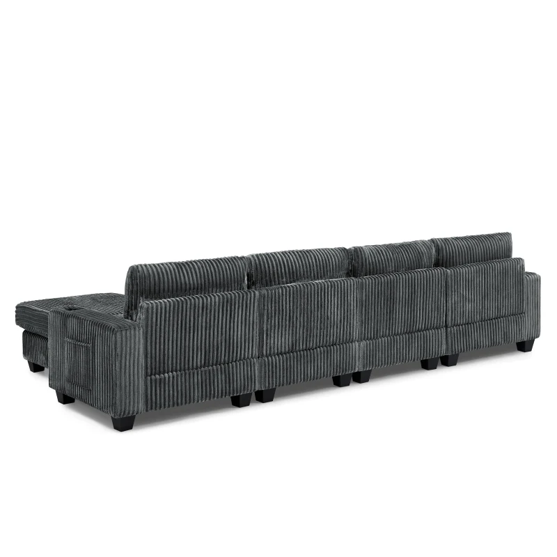 Smart Corduroy Modular Sectional Sofa with Detachable Footrest, Modern L-Shaped Couch for Living Room, 124.5'' L x 31.5"W x 30" H, Dark Gray