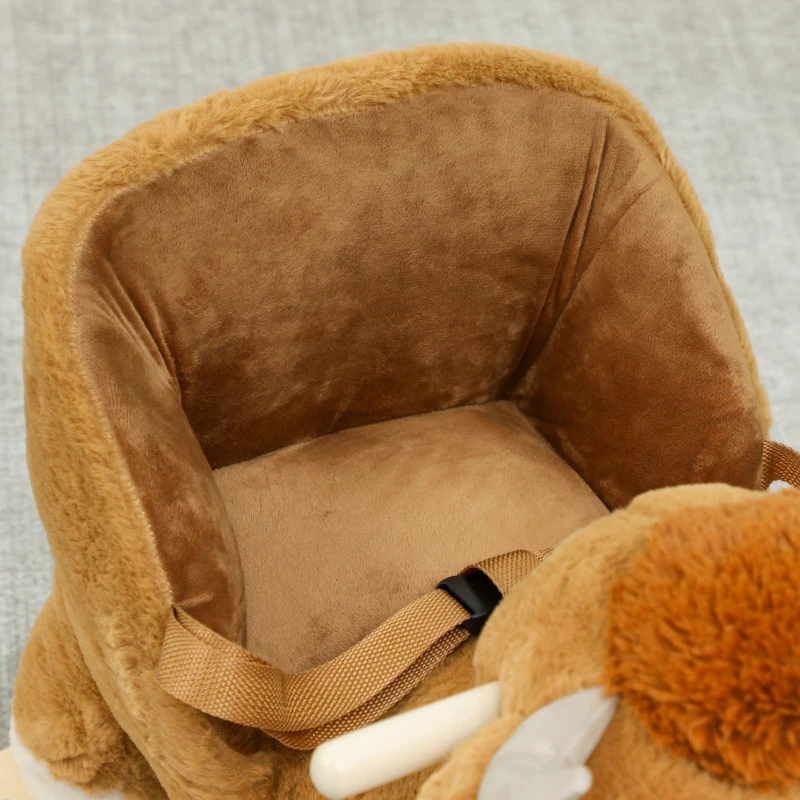 Qaba Baby Rocking Horse with Cute Cow Stuffed Plush, Music, Safety Belt, Wooden Rocking Horse for 1-3 Years, Brown