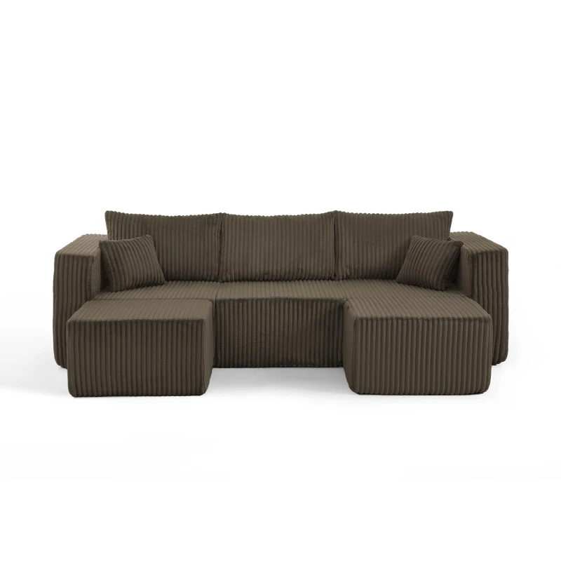 Smart Corduroy Modular Sofa with High-Density Foam, Flexible Compact Sectional for Small Space Apartment, 42'' L x 18"W x 17.5" H, Brown