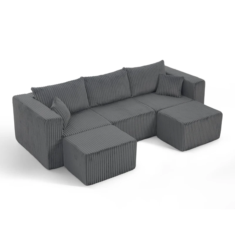Ultra-Comfy Corduroy Modular Sectional Sofa with High-Density Foam, Smart Compact Couch for Small Space Apartment, 42'' L x 18"W x 17.5" H, Gray