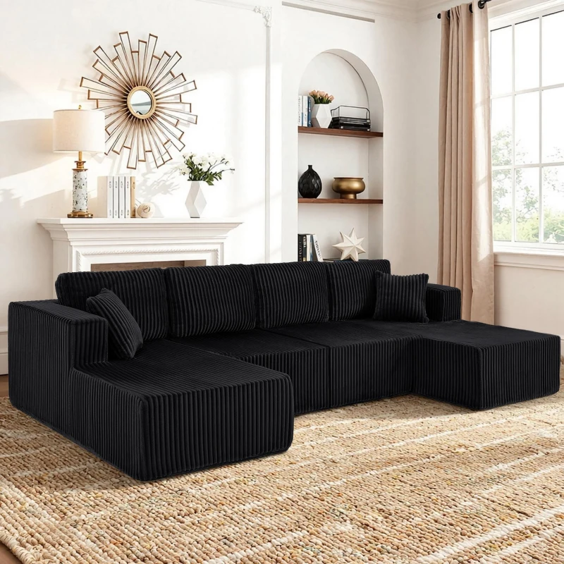 Extra Spacious U-Shaped Modular Sectional Sofa with Foam Cushions, Comfy Sleeper Couch for Living Room Bedroom, 161'' L x 80.5"W x 24.5" H, Black