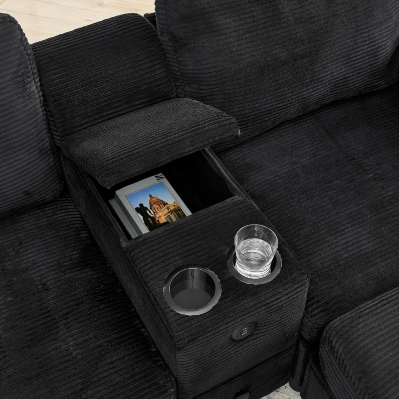 Modern Modular Sectional with All-in-One Storage, Chic L-Shaped Sofa with Cup Holder and Liftable Ottoman, 108.5'' L x 56.5" W x 32" H, Black