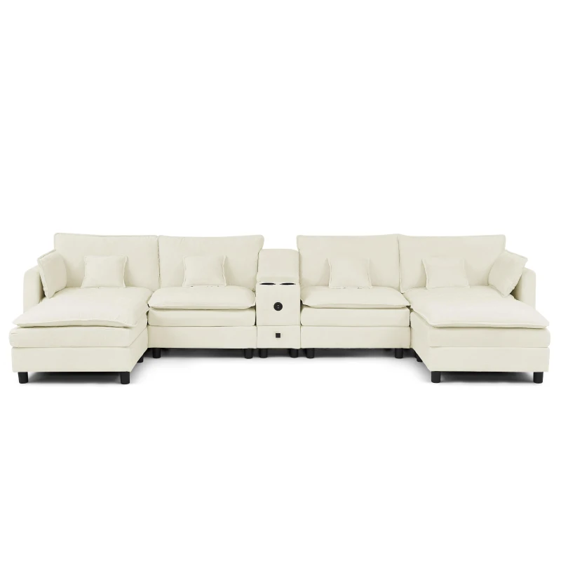 Cozy L-Shaped Sectional with Reversible Chaise and USB Port, Chic Sofa with Storage Drawer and Cup Holder, 137'' L x 58" W x 31" H, Beige