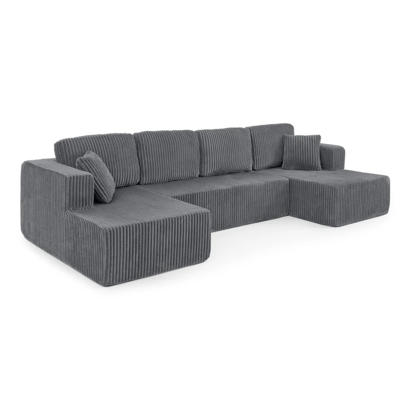 Cozy U-Shaped Sectional with Skin-Friendly Corduroy and Foam, Space-Saving Sleeper Sofa with No Assembly, 132.5'' L x 61" W x 25.5" H, Gray
