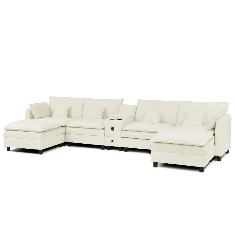 Cozy L-Shaped Sectional with Reversible Chaise and USB Port, Chic Sofa with Storage Drawer and Cup Holder, 137'' L x 58" W x 31" H, Beige