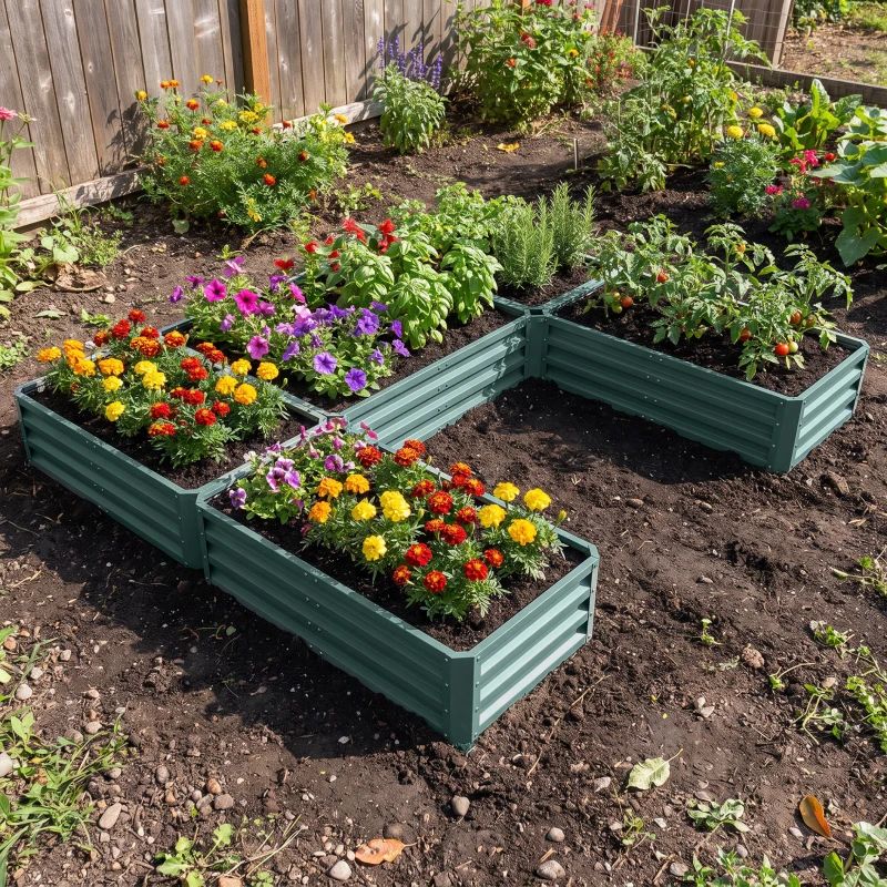 Outsunny Steel Raised Garden Bed, Set of 5 Large Box Planters for Outdoor Plants Vegetables Flowers Herbs, 8x8x1ft, Green