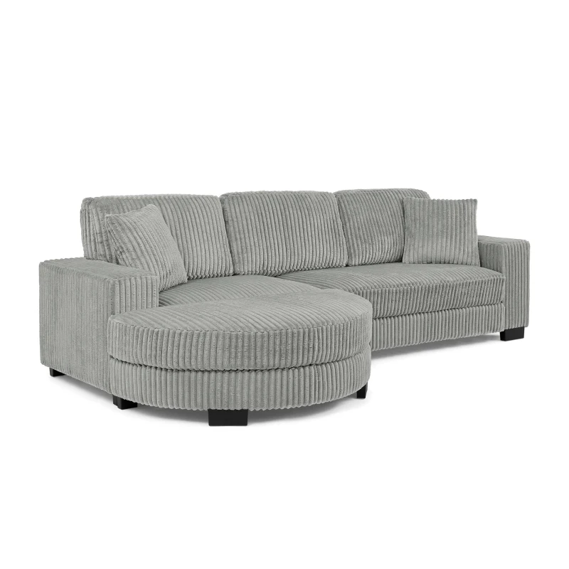 Elegant L-Shaped Modular Sleeper Sectional with Reversible Chaise, Tufted Corduroy Sofa with Arc Footstool, 110.5'' L x 57" W x 25.5" H, Grey
