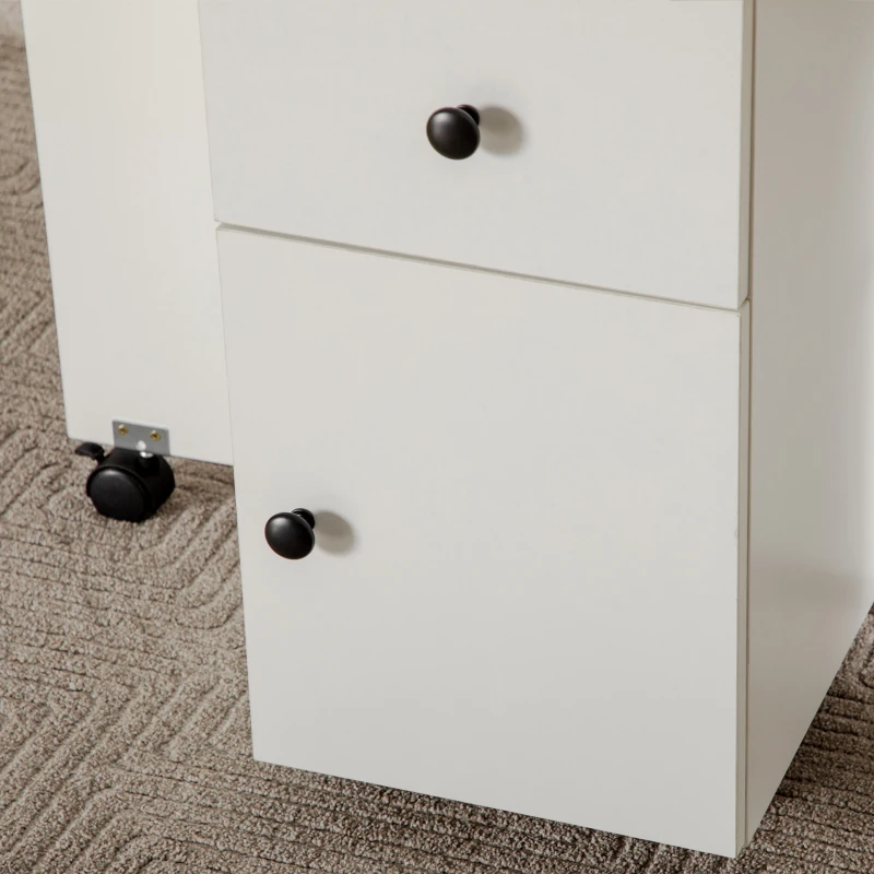 HOMCOM Foldable Dining Table, Rolling Kitchen Table with Storage Drawers and Cabinet, Drop Leaf Table on Wheels, White