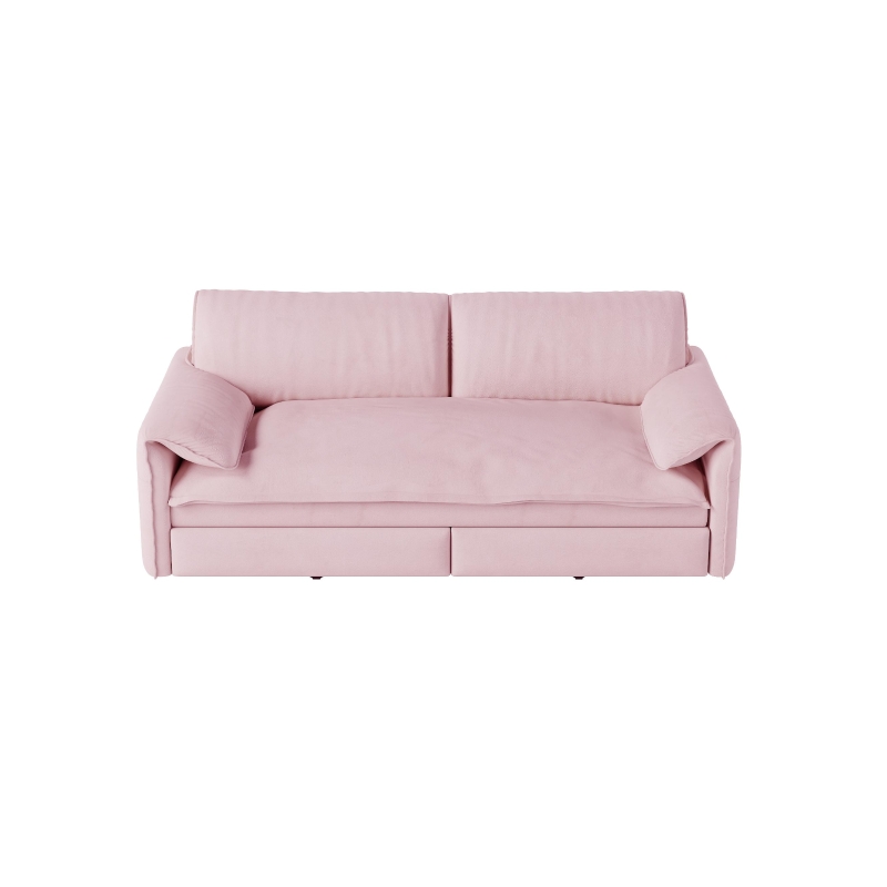 Modern 3-in-1 Convertible Sofa with Side Storage and Metal Legs, Chic Velvet Loveseat Bed with Rolling Wheels, 66'' L x 33.5" W x 36" H, Pink