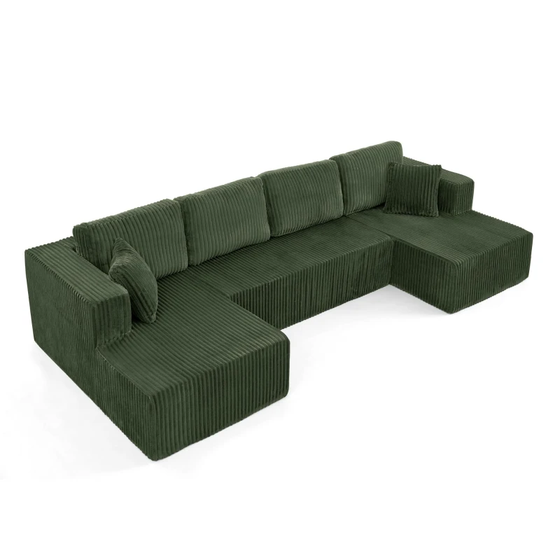 Versatile U-Shaped Modular Sectional Sofa with Foam Cushions, Modern Sleeper Couch for Living Room Bedroom, 132.5'' L x 61"W x 25.5" H, Green