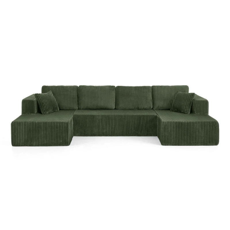 Cozy U-Shaped Modular Sectional Sofa with Spring Cushions, Space-Efficient Sleeper Couch for Living Room, 132.5'' L x 61"W x 25.5" H, Green