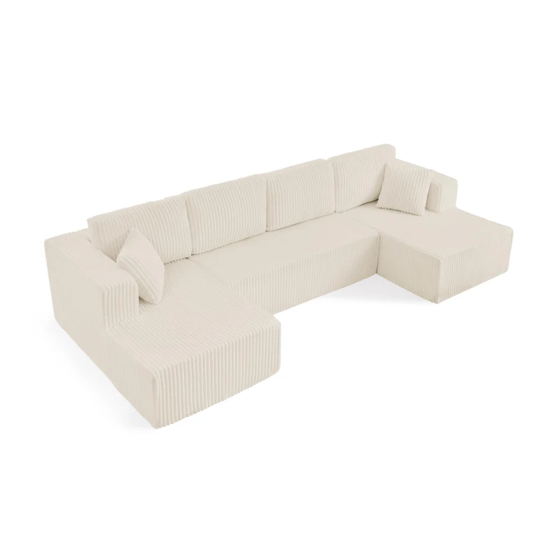 Smart U-Shaped Modular Sectional Sofa with Spring Cushions, Cozy Sleeper Couch for Living Room Bedroom, 132.5'' L x 61"W x 25.5" H, Beige