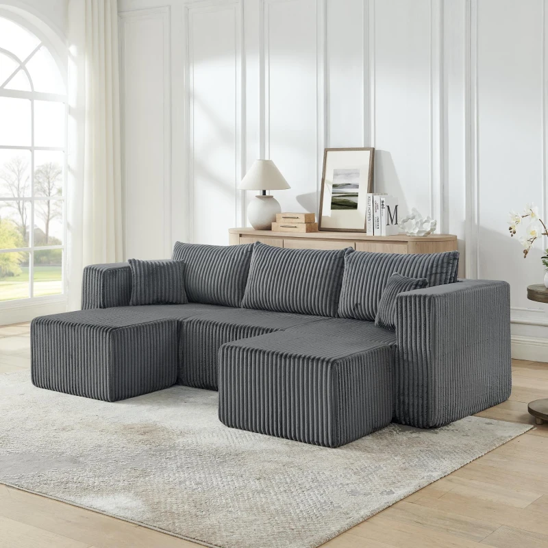 Ultra-Comfy Corduroy Modular Sectional Sofa with High-Density Foam, Smart Compact Couch for Small Space Apartment, 42'' L x 18"W x 17.5" H, Gray