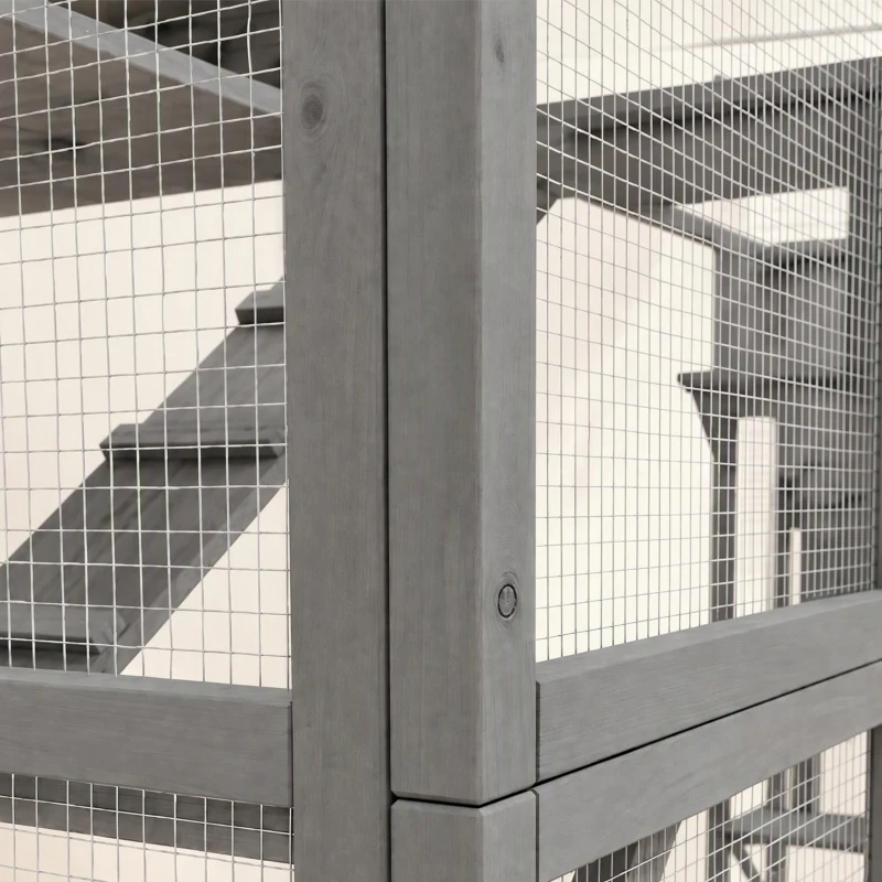 PawHut Catio Playground Cat Window Box Outside Enclosure for Multiple Cats w/ Shelves & Bridges, Gray