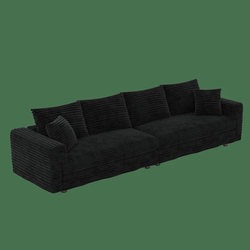 Dreamy Corduroy Cloud 4-Seat Sofa with 2 Ottomans, Handy Convertible Lounge Chair for Apartment Office, 102.5'' L x 35.5"W x 25.5" H, Black