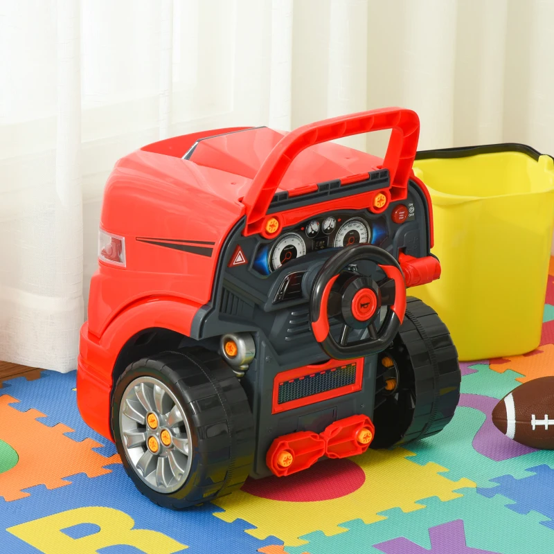 Qaba Mechanic Kids Truck Engine Toy Set, Car Service Play Set, Red