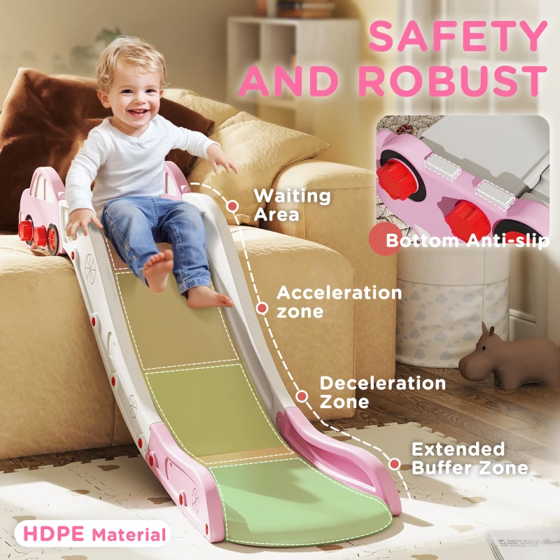 Qaba Extra Length Toddler Slide for Bed, Sofa, Easy to Assemble, Pink