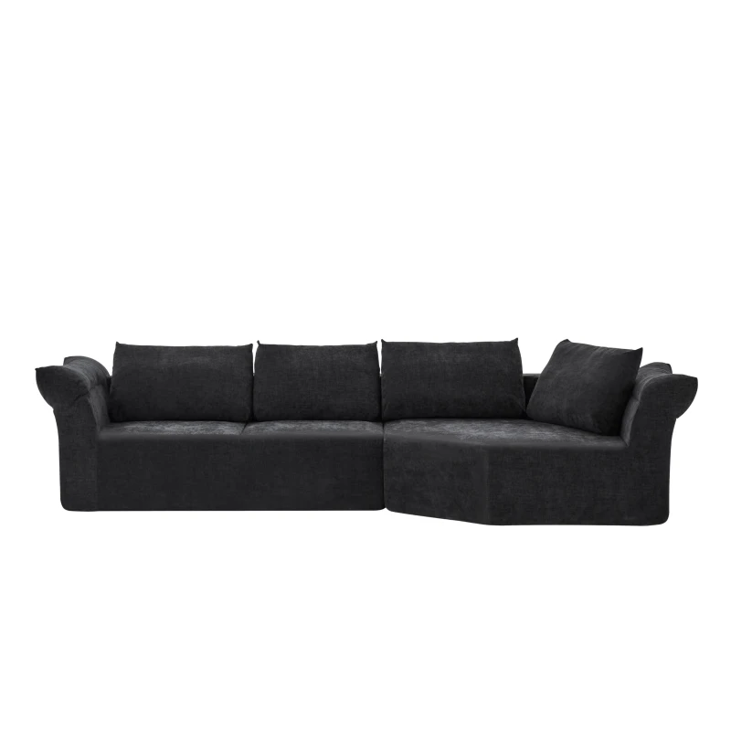Elegant Curved Corner Sectional Sofa with Wide Armrests, Spacious L-Shaped Couch for Living Room and Bedroom, 127'' L x 57"W x 26" H, Black