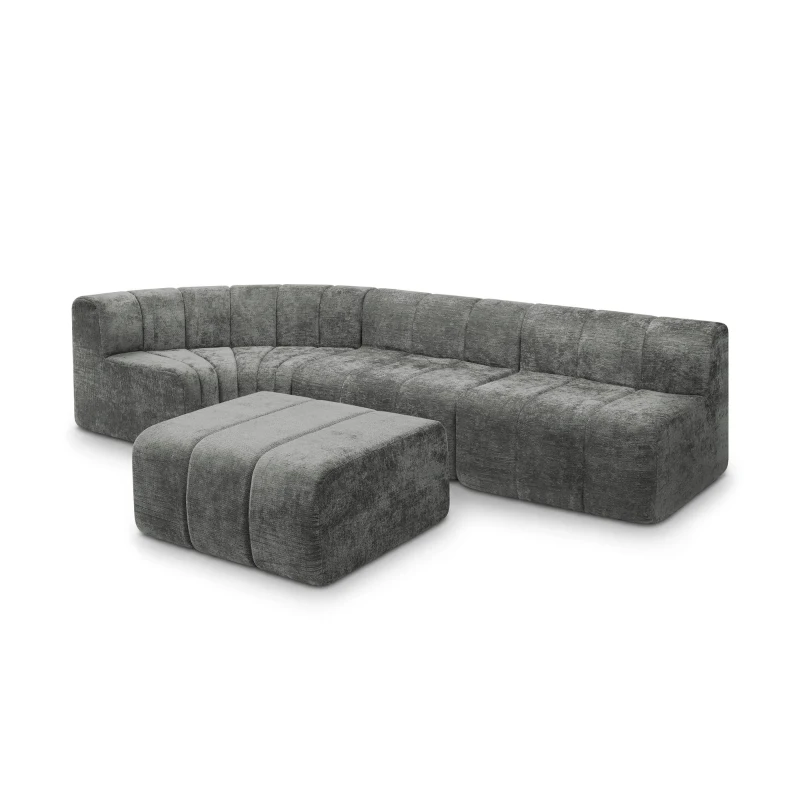 Cozy Semi-Curved Sectional with Stitched Chenille and Ottoman, Chic Floor Sofa with No Assembly, 116.5'' L x 76" W x 25.5" H, Dark Gray
