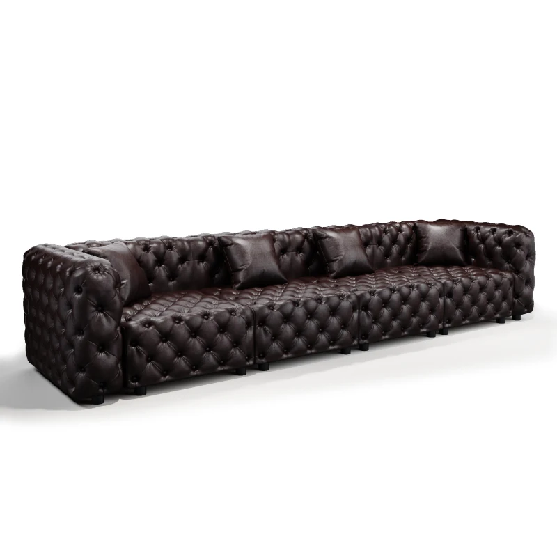 Timeless Faux Leather Sectional Sofa with Button Tufting, Roomy Modular 4-Seater Couch for Living Room, 134.5'' L x 36.5"W x 29" H, Dark Brown