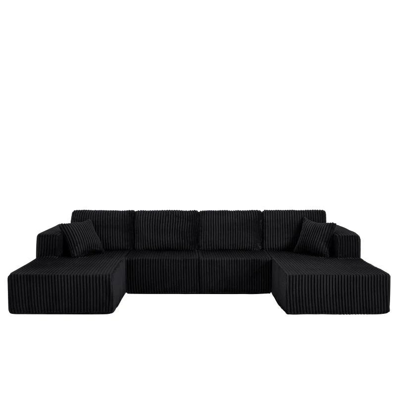 Extra Spacious U-Shaped Modular Sectional Sofa with Foam Cushions, Comfy Sleeper Couch for Living Room Bedroom, 161'' L x 80.5"W x 24.5" H, Black