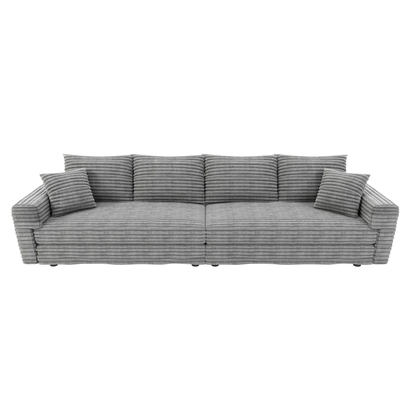 Fluffy Corduroy 4-Seat Sofa with Deep Seat, Space-Saving Convertible Lounge Chair for Apartment Office, 102.5'' L x 35.5"W x 25.5" H, Grey