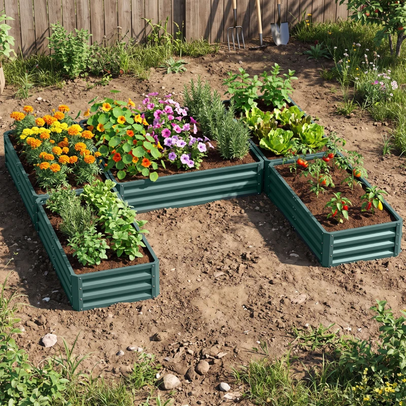 Outsunny Steel Raised Garden Bed, Set of 5 Large Box Planters for Outdoor Plants Vegetables Flowers Herbs, 8x8x1ft, Green
