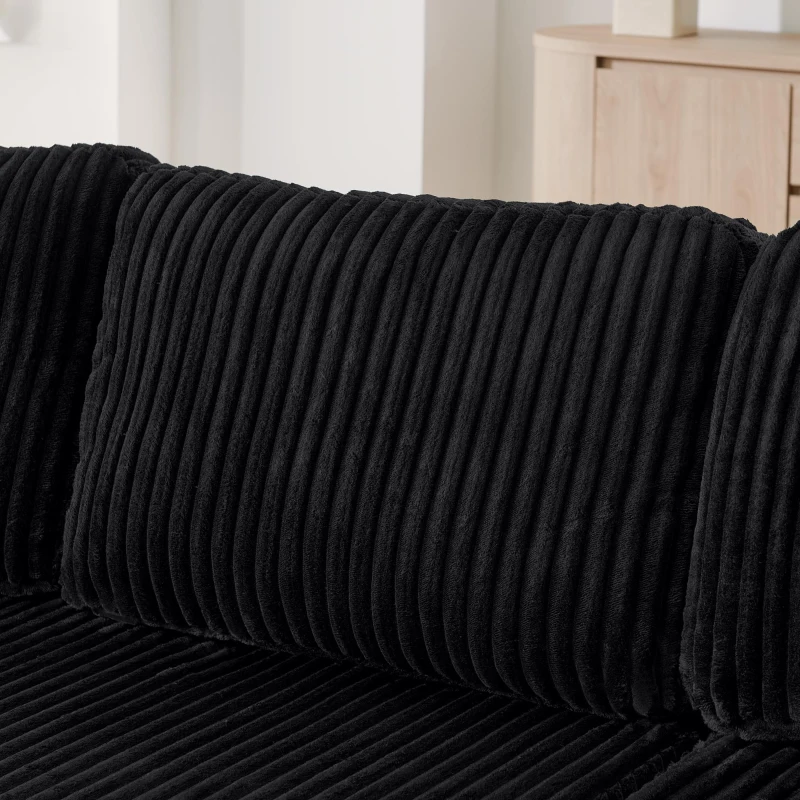 Modern U-Shaped Sectional with Plush Foam and Wide Seating, Versatile Corduroy Couch with No Assembly, 132.5'' L x 61" W x 25.5" H, Black