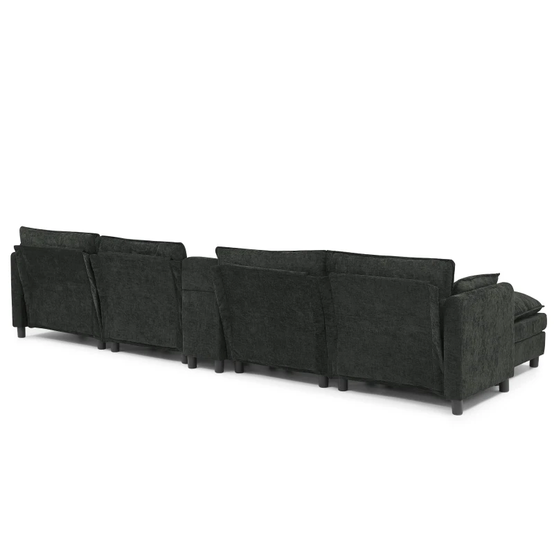 Modern L-Shaped Sectional with Reversible Chaise and USB Port, Chic Sofa with Storage Drawer and Cup Holder, 137'' L x 58" W x 31" H, Black
