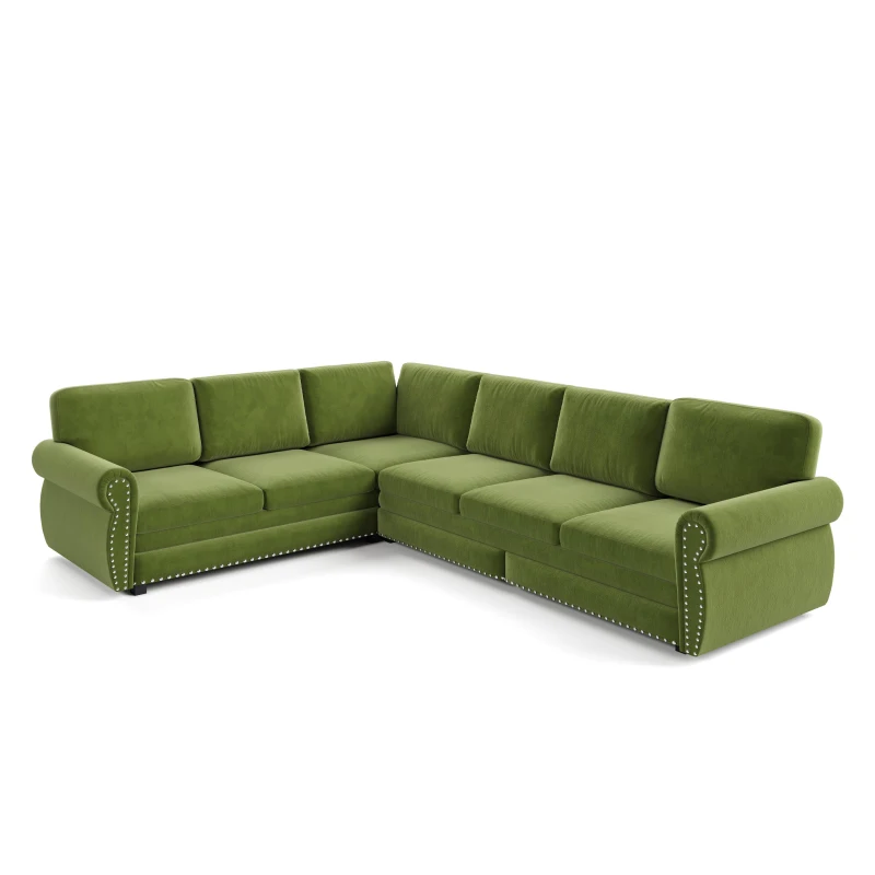 Vibrant L-Shaped Sectional Sofa with Pull-Out Bed, Comfy Convertible Sleeper Couch for Living Room, 118'' L x 86.5"W x 36.5" H, Grass Green
