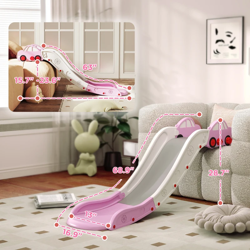 Qaba Extra Length Toddler Slide for Bed, Sofa, Easy to Assemble, Pink