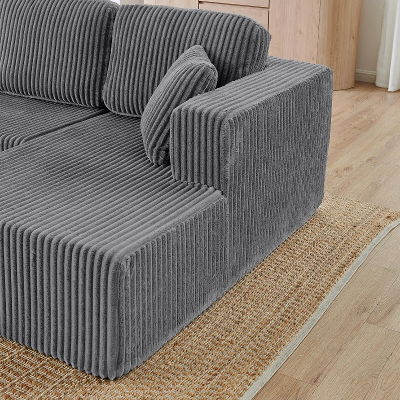 Cozy U-Shaped Sectional with Skin-Friendly Corduroy and Foam, Space-Saving Sleeper Sofa with No Assembly, 132.5'' L x 61" W x 25.5" H, Gray
