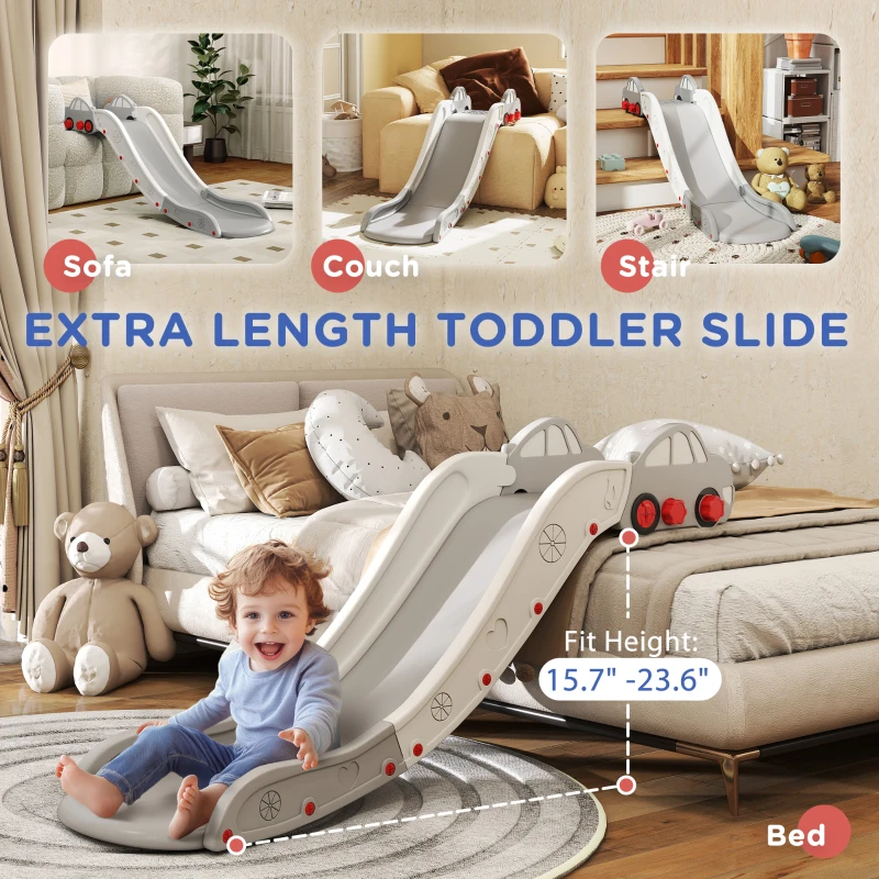 Qaba Extra Length Toddler Slide for Bed, Sofa, Easy to Assemble, Gray