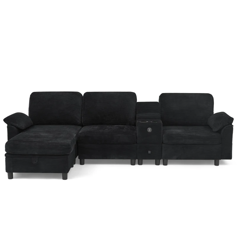 Modern Modular Sectional with All-in-One Storage, Chic L-Shaped Sofa with Cup Holder and Liftable Ottoman, 108.5'' L x 56.5" W x 32" H, Black