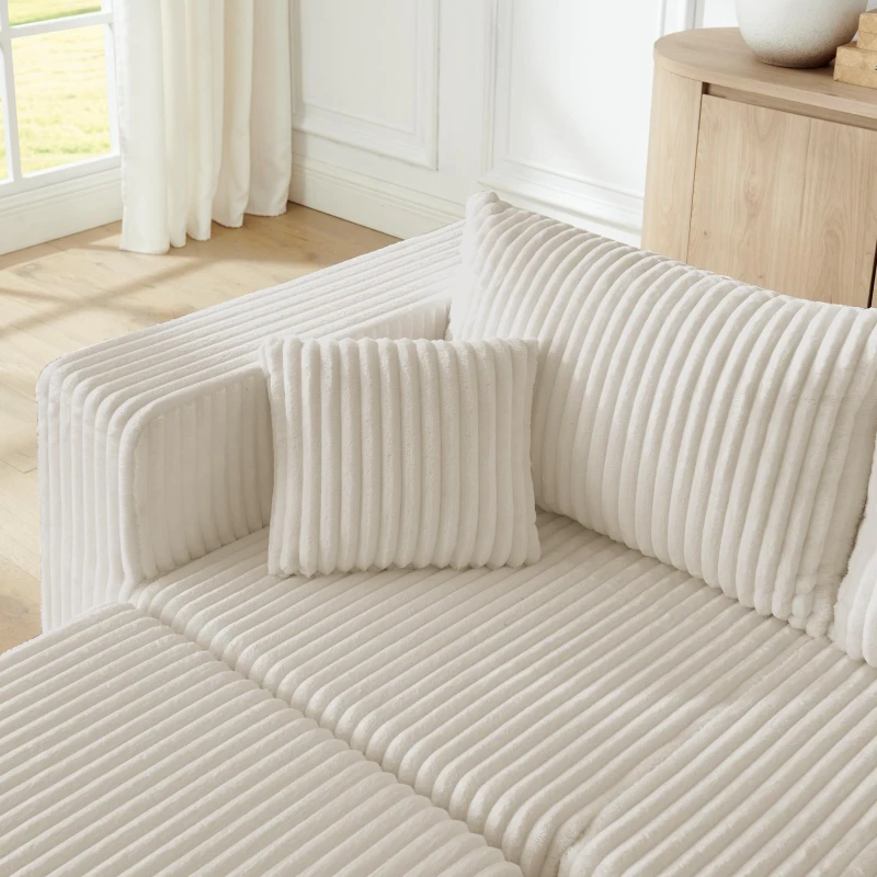 Flexible Corduroy Modular Sofa with High-Density Foam, Cozy Compact Sectional for Small Space Apartment, 42'' L x 18"W x 17.5" H, Beige