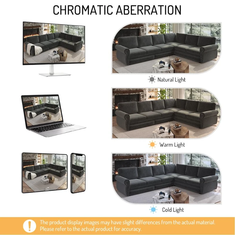 Modern L-Shaped Sectional with Pull-Out Bed, Chic Sleeper Couch with Nailhead Trim and Rolled Arms, 118'' L x 86.5" W x 36.5" H, Dark Grey