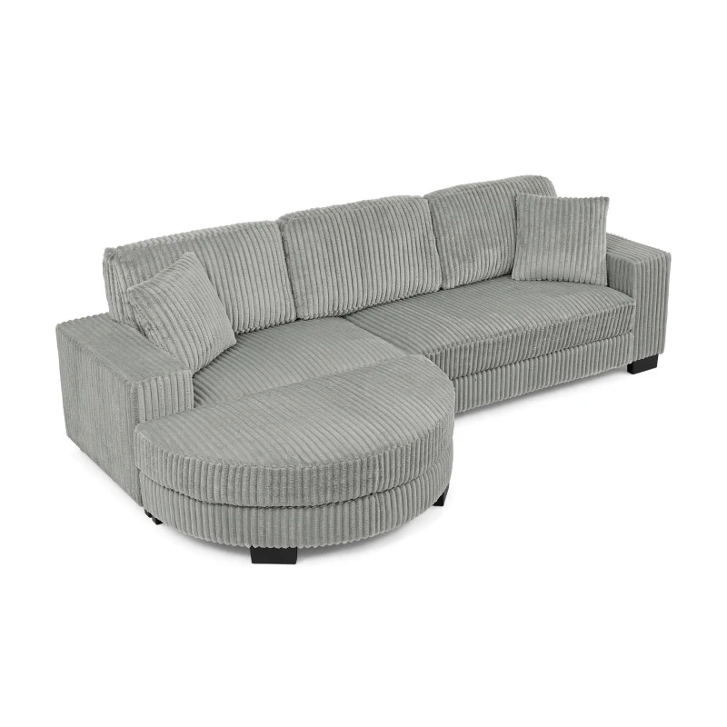 Elegant L-Shaped Modular Sleeper Sectional with Reversible Chaise, Tufted Corduroy Sofa with Arc Footstool, 110.5'' L x 57" W x 25.5" H, Grey
