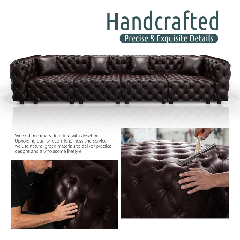 Distinctive Faux Leather L-Shaped Sofa with Button Tufting, Plush Modular 5-Seater Couch for Living Room, 132.5'' L x 75"W x 29" H, Dark Brown