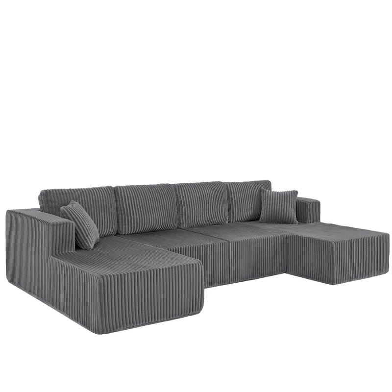 Cozy U-Shaped Modular Sectional with Foam and Springs, Chic Corduroy Sleeper Couch with No Assembly, 161'' L x 80.5" W x 24.5" H, Dark Gray