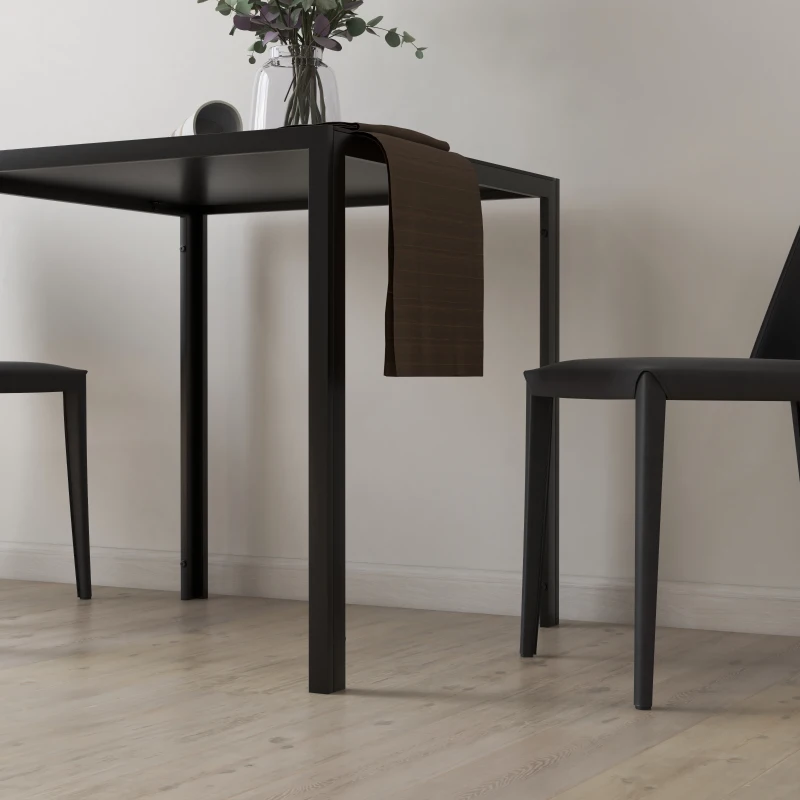 HOMCOM Square Kitchen Table for 2-4 People, Dining Table with Glass Top and Steel Legs for Dining Room, Black