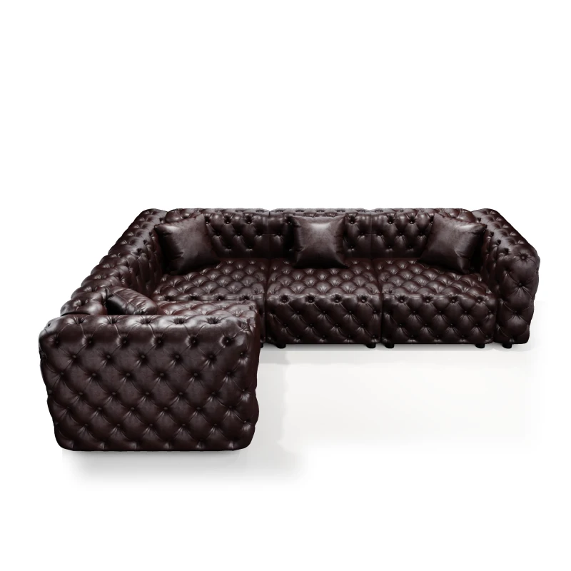 Grand Faux Leather L-Shaped Sofa with Button Tufting, Sophisticated Modular 4-Seater Couch for Living Room, 103.5'' L x 75"W x 29" H, Dark Brown