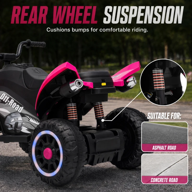 Qaba 12V Kids ATV with Dual Motors, Rear Suspension, 2.2 MPH Max, Light-Up Wheels, Music, Horn, Headlights for 3-6 Years, Red