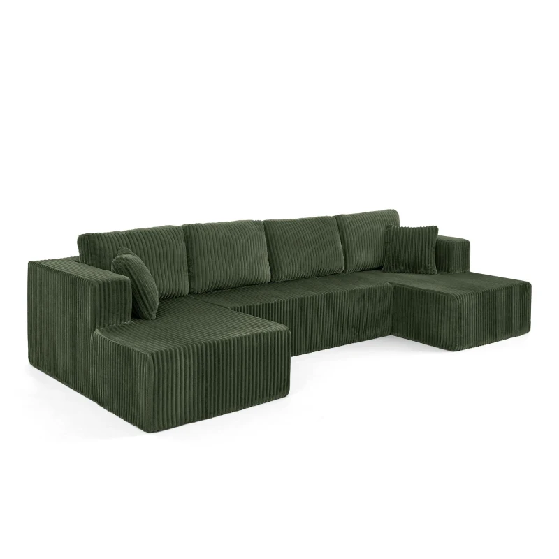 Versatile U-Shaped Modular Sectional Sofa with Foam Cushions, Modern Sleeper Couch for Living Room Bedroom, 132.5'' L x 61"W x 25.5" H, Green