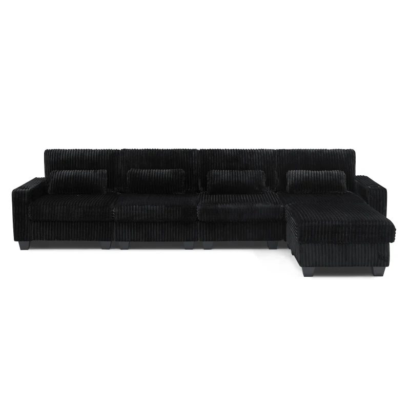 Versatile Corduroy Modular Sectional Sofa with Detachable Footrest, Modern L-Shaped Couch for Living Room, 124.5'' L x 31.5"W x 30" H, Black