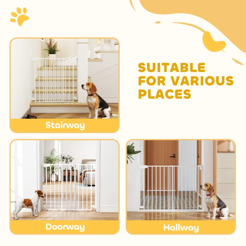 PawHut Baby Gate, 28.3"-42.7" Wide Dog Gate with Dual Locks, Easy Walk Through for Stairs, Doorways, Kitchen, White