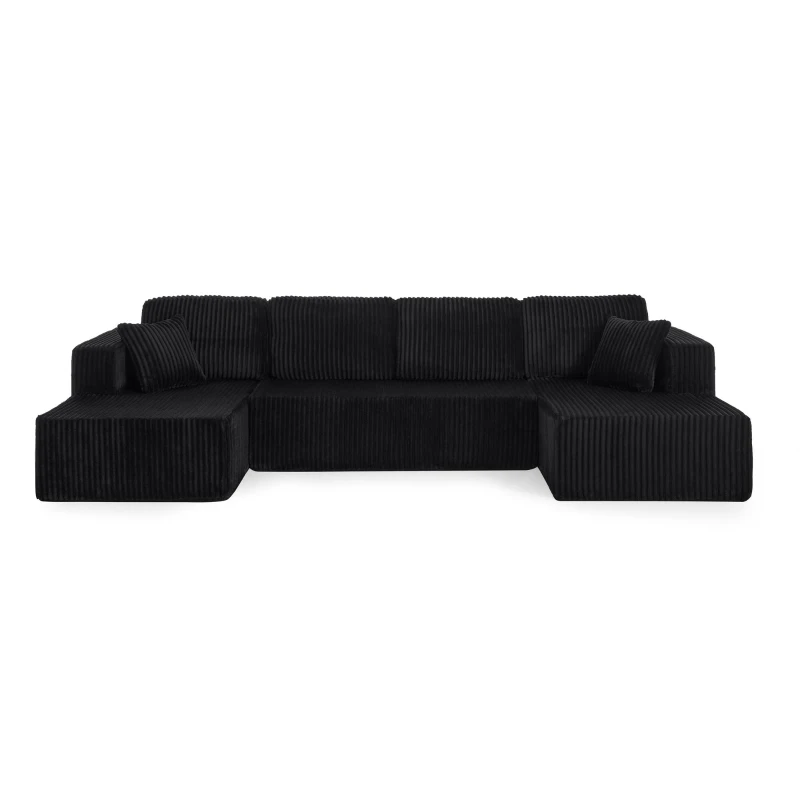 Modern U-Shaped Sectional with Plush Foam and Wide Seating, Versatile Corduroy Couch with No Assembly, 132.5'' L x 61" W x 25.5" H, Black