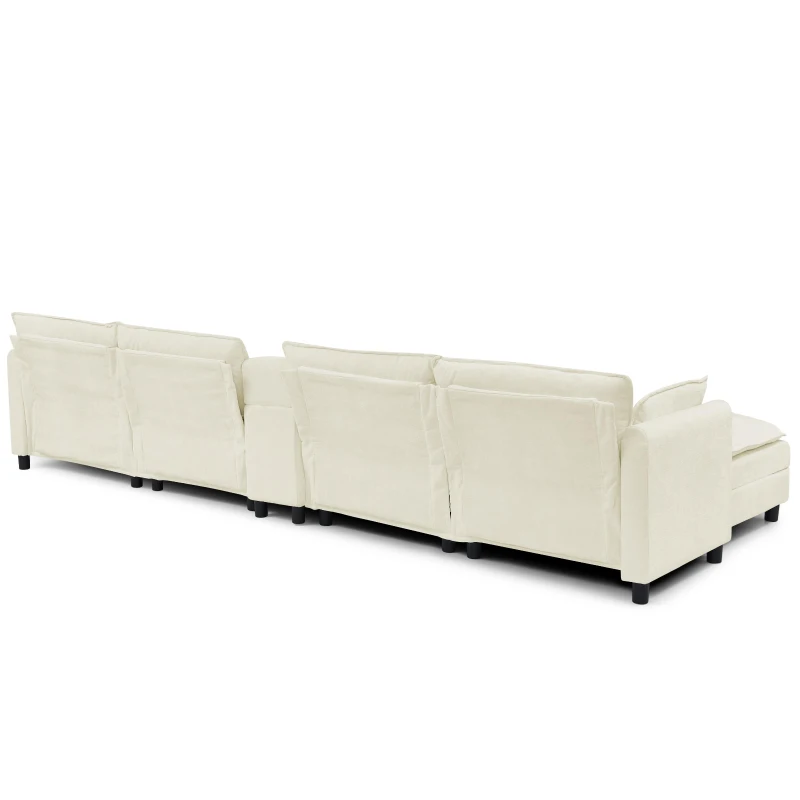 Cozy L-Shaped Sectional with Reversible Chaise and USB Port, Chic Sofa with Storage Drawer and Cup Holder, 137'' L x 58" W x 31" H, Beige