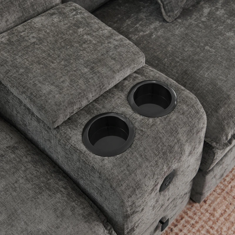 Cozy L-Shaped Sectional with Reversible Chaise and USB Port, Chic Sofa with Storage Drawer and Cup Holder, 137'' L x 58" W x 31" H, Dark Gray